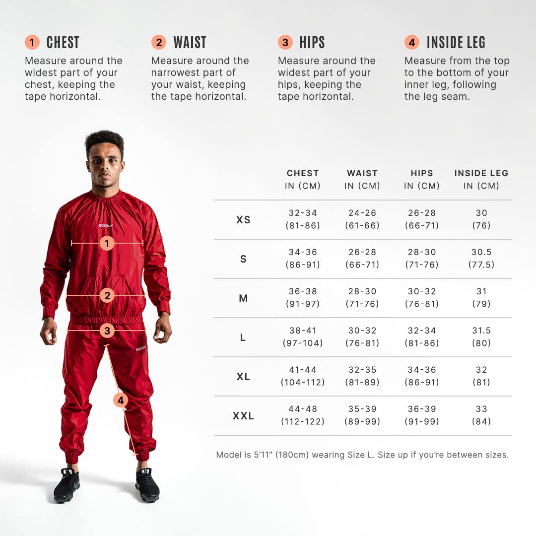 BOXRAW Hagler Professional Sauna Suit 1.0 Top & Bottoms Non Rip Sweat Suit Boxing MMA Training Gym (Red - XL)