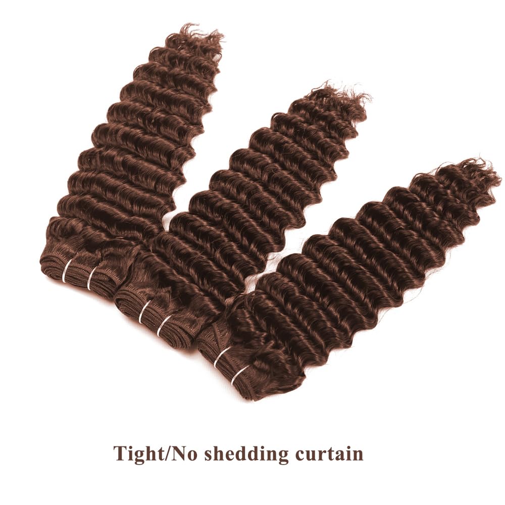 ALLRUN Deep Wave Brown Human Hair Bundles Curly Bundles Chocolate Brown Bundles For Braiding Brazilian Human Hair Bundles Curly Wave Extensions 4# Color 141618 Inch