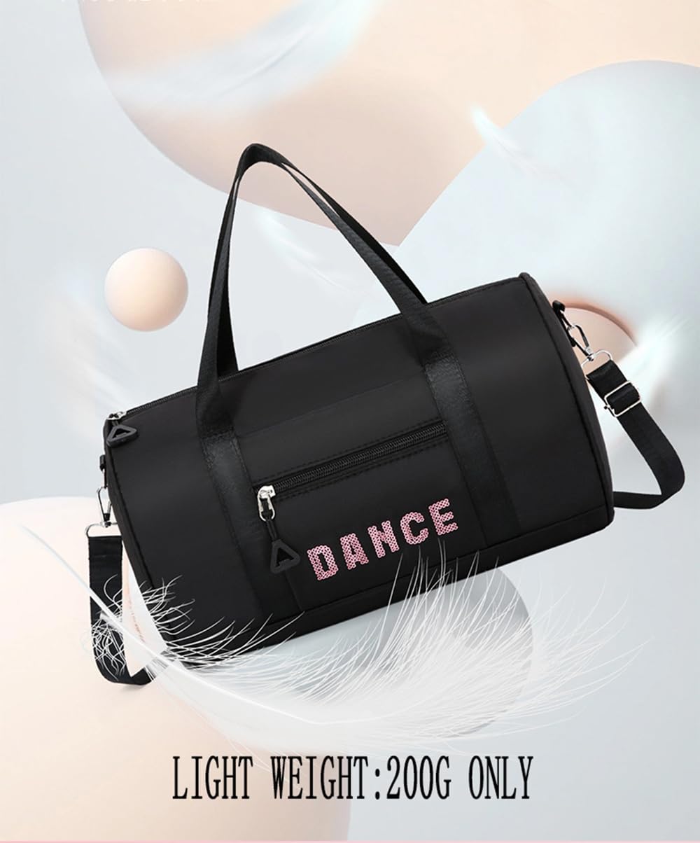 Dance bags for kids Lightweight Cute Ballet Dance Bag Gym Travel Duffle Bag for Girls Tutu Dress Bag 3-6 Year Olds (Black-sequins)
