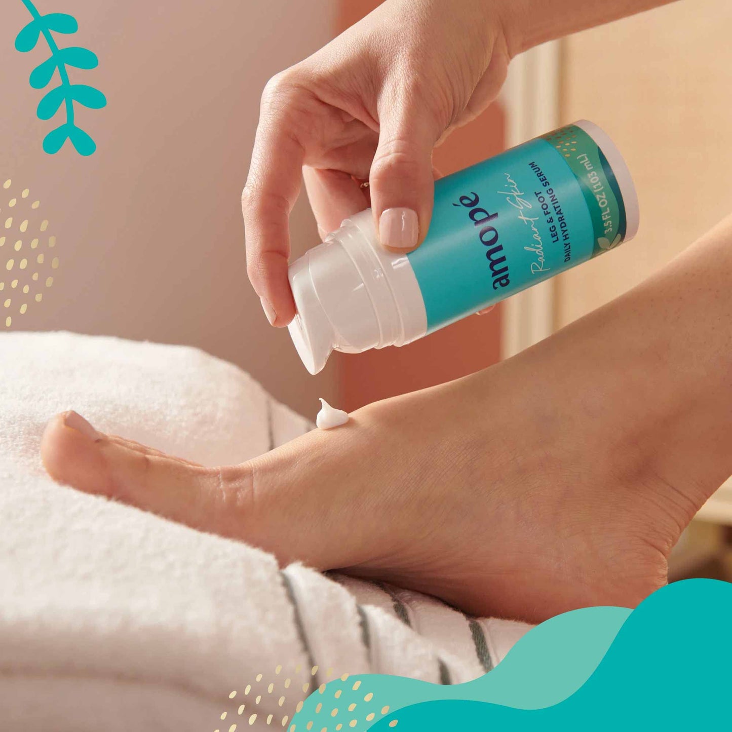 Amope Radiant Glowing Skin Leg & Foot Daily Hydrating Serum, 3.5 FL OZ, Body Lotion, Feet Cream, Moisturizer, Nourishing Complex of Collagen - Shea Butter - Vitamin E