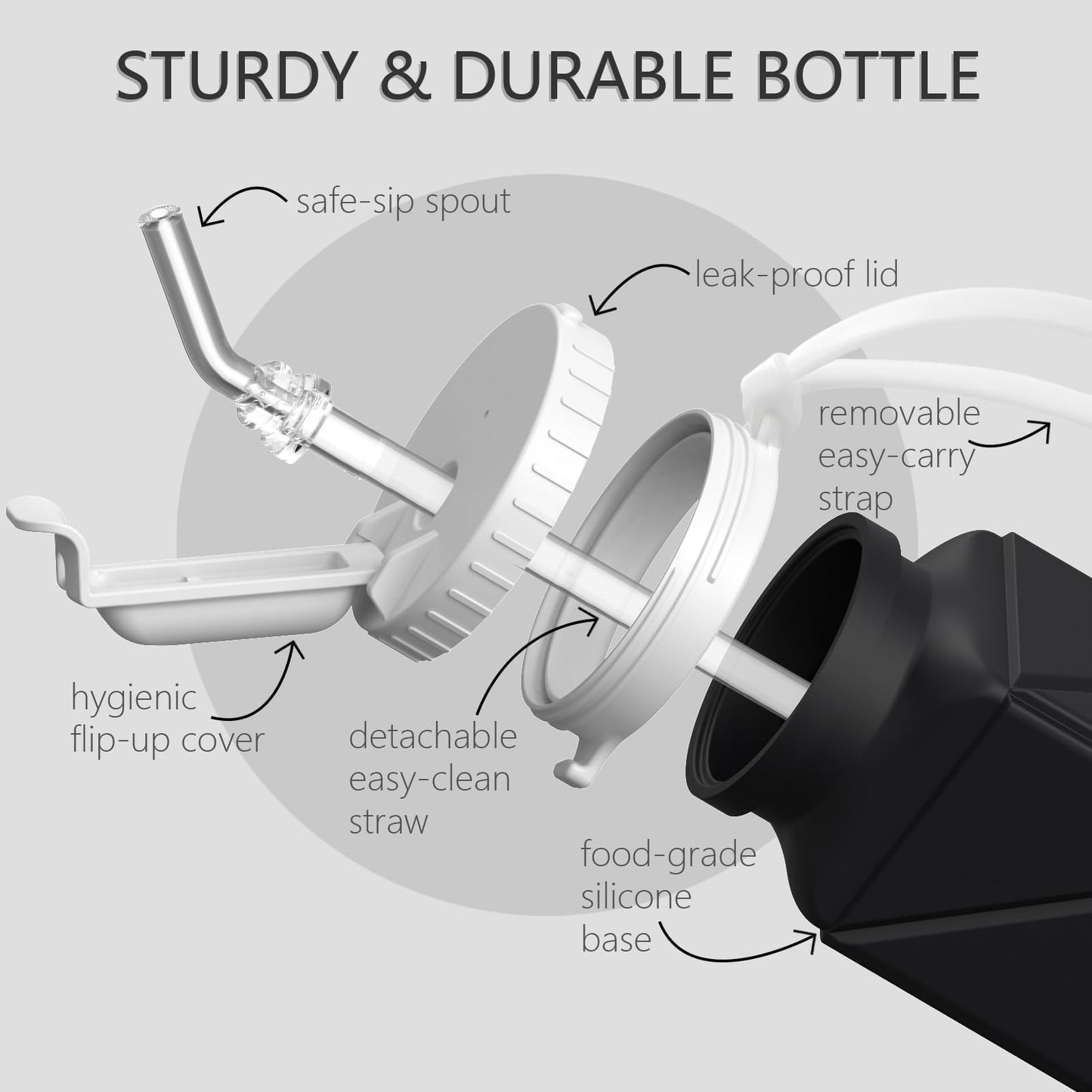 BEAUTAIL Collapsible Water Bottles with Straw, Silicone Foldable Portable Water Bottle 610ml Lightweight Reusable Leakproof for Travel Camping Hiking Cycling Yoga Sports, 2 Pack (Black+Starlight)