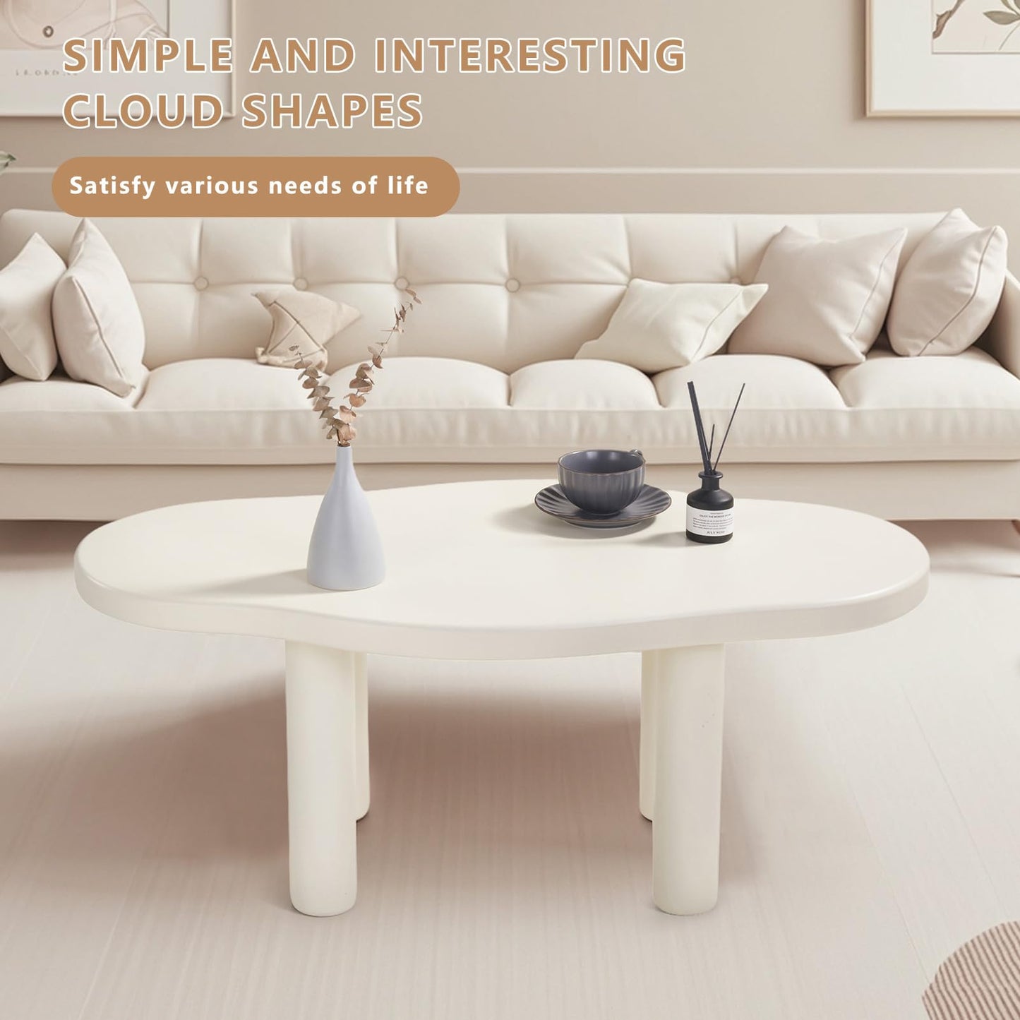 ANTJUMPER Cloud Coffee Table - Cute Coffee Table - Irregular Shape Coffee Table with 4 Legs - Modern End Table for Living Room,Apartment,Bedroom,Easy Assembly-White