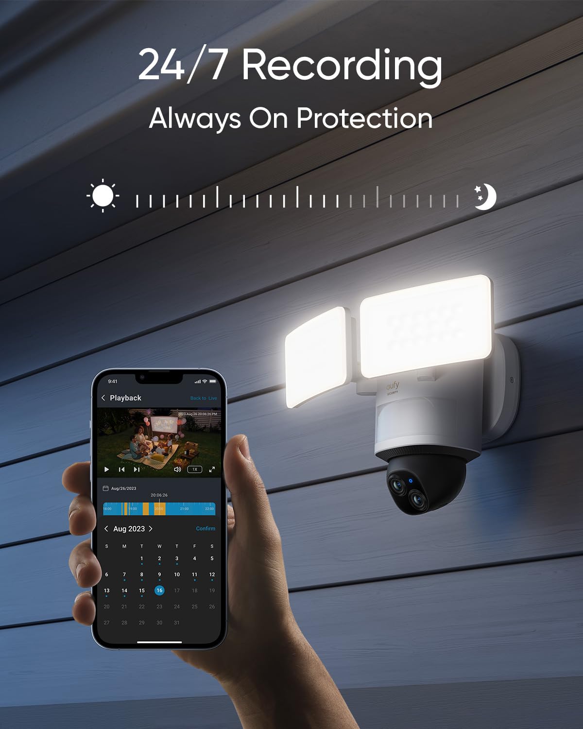 eufy Security Floodlight Camera E340 Wired,360° Pan and Tilt,24/7 Recording,Dual-Band Wi-Fi, 2,000 Lumens,Motion-Activated,Dual Camera,HomeBase 3 Compatible,Local Storage,No Monthly Fee (Renewed)