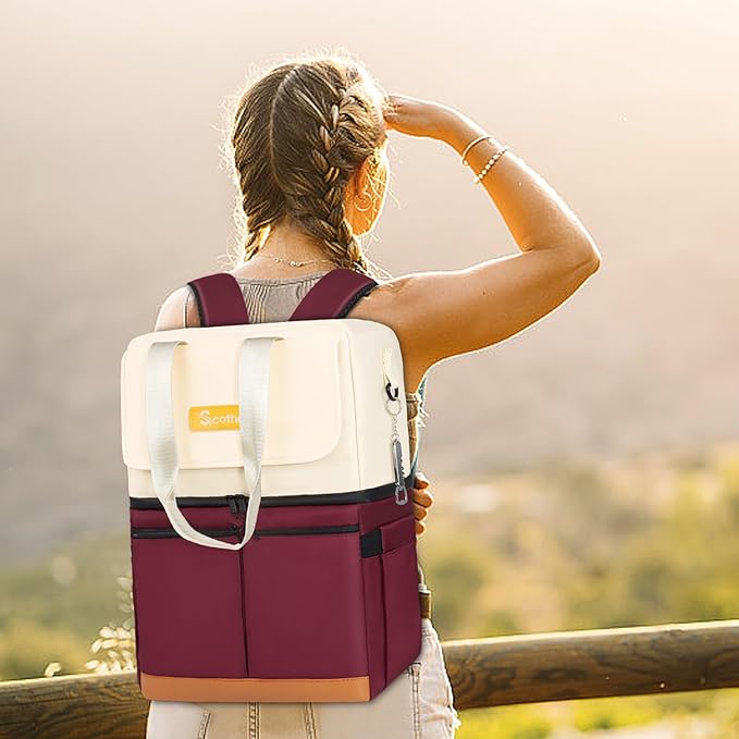 Backpack Cooler with Double Decker & 12 Ice Packs- Keeps 36 Cans Cold for Up to 24 Hours- Waterproof & Leak Proof Insulated Cooler Backpack- Stylish Cooler Bookbag for Women Travel Work Beach