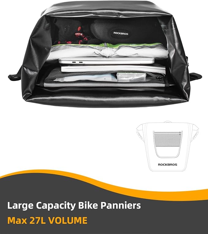ROCKBROS Bike Pannier Waterproof 27L Large Capacity Bike Bag Rear Rack Bicycle Pannier Bag Waterproof for Grocery Touring Cycling Upgrade Khaki * 2