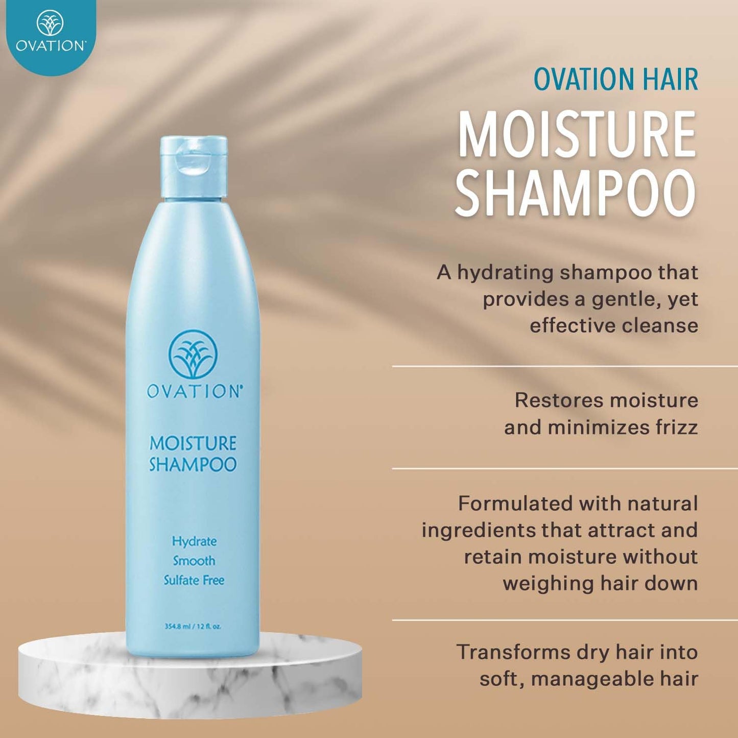 Ovation Hair Moisturizing 3-Step System - with Moisture Shampoo, Conditioner, and Cell Therapy Growth & Scalp Treatment - Nourish, Smooth, Detangle, & Hydrate Brittle Locks