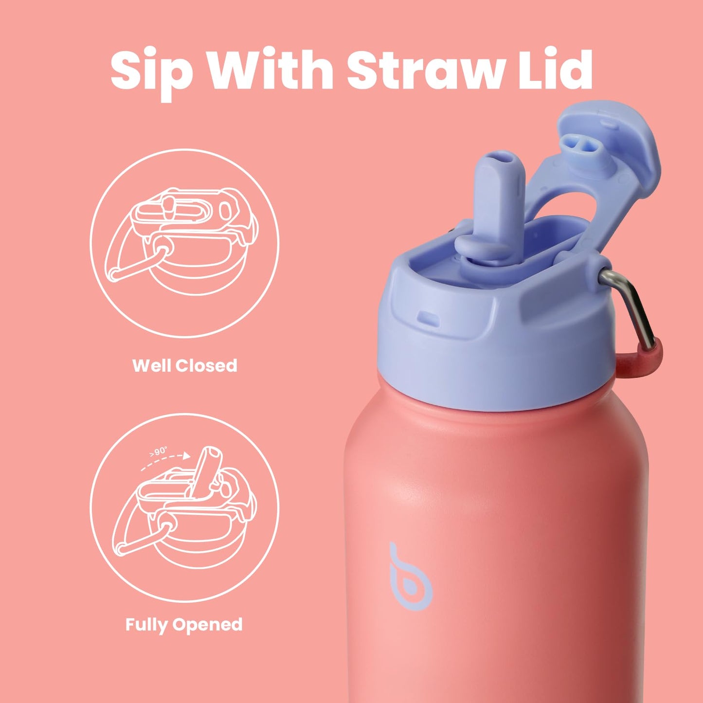 BOTTLE BOTTLE 32oz Insulated Water Bottle Stainless Steel Sport Water Bottle with Straw Dual-use Lid Design for Gym with Pill Box (lavender dream)