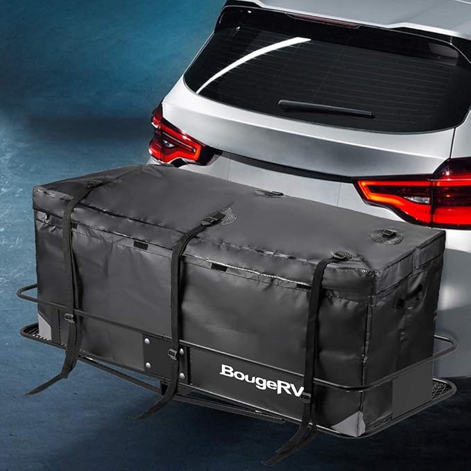 BougeRV Hitch Cargo Carrier Bag Waterproof/Rainproof for Car Truck SUV Vans Rear Mount Trays and Baskets 48'' L x 20'' W x 22'' H