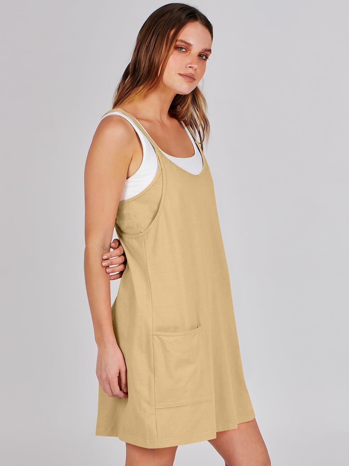 ANRABESS Women Summer Mini Romper Dress Workout Tennis Active Sports Athleisure Outfits built in Shorts Trendy Vacation Light Yellow X-Smal