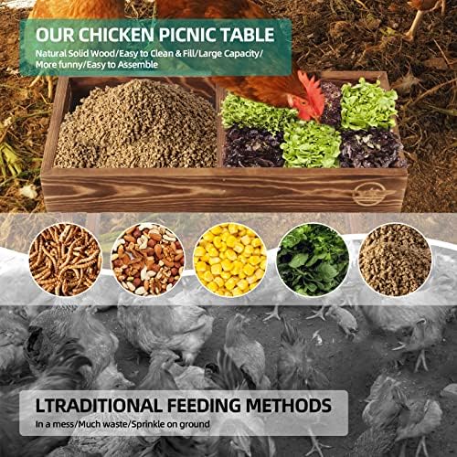 Chicken Table No Waste, Chicken Picnic Feeder Handmade Carbonized Wooden, Large DIY Chicken Feeder Kit, Wild Bird, Duck & Squirrel Feeders, Mesh Bottom Keep Food Fresh and Dry Easy to Clean and Fill