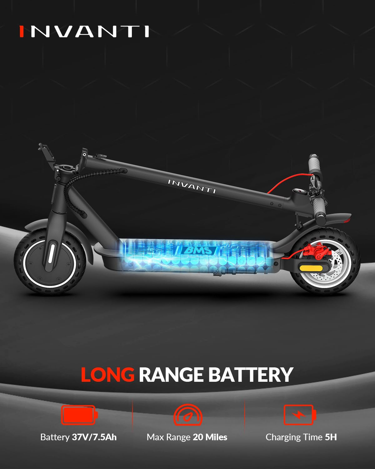 INVANTI E30 Electric Scooter, 350W Motor, 20Miles Range & 18 MPH, Turn Signals, Smart APP, 8.5" Solid Tires, Foldable Commuter Electric Scooter with Rear Suspension and Dual Brakes for Adults and Teen