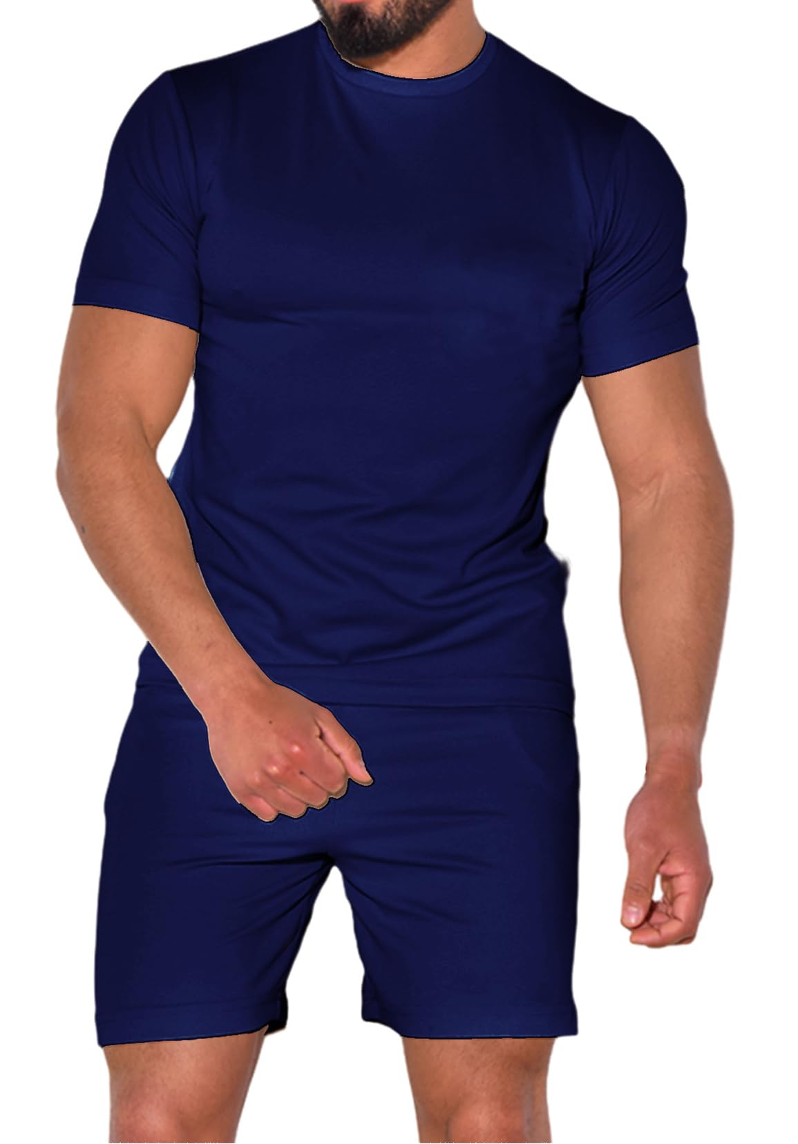 Uni Clau Mens 2 Piece Short Set Summer Outfits Tracksuit Casual T shirt and Short Beach Sets Blue M