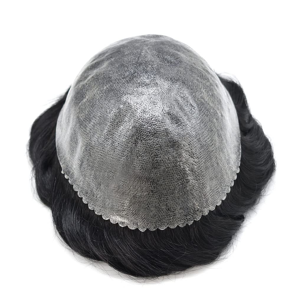 All Poly Toupee for Men Hairpieces Human Hair Replacement System 0.1mm PU Injected Mens Toupee Human Hair Natural Toupee Hair for Men 8X10,#1 Jet Black