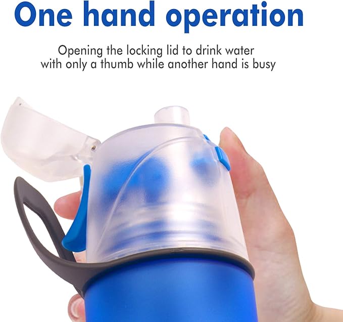 Linowos Drinking and Misting Sports Water Bottle, Non-Toxic BPA Free, Fast Water Flow Opens with 1-Click, Portable Leak-Proof Spray Cup for Cycling Fitness Camping Hiking Outdoor