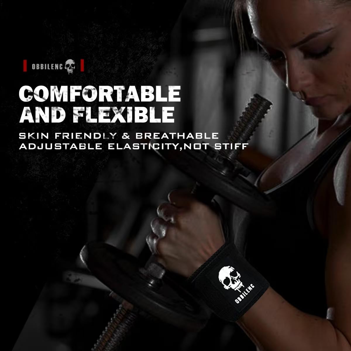 OBBILENC Gym Wrist Wraps, Weightlifting Wrist Straps for Men and Women, Heavy Duty Elastic Cotton Wrist Support Straps for Weight Lifting, Strength Training, Gymnastics and Bodybuilding (Classic black)
