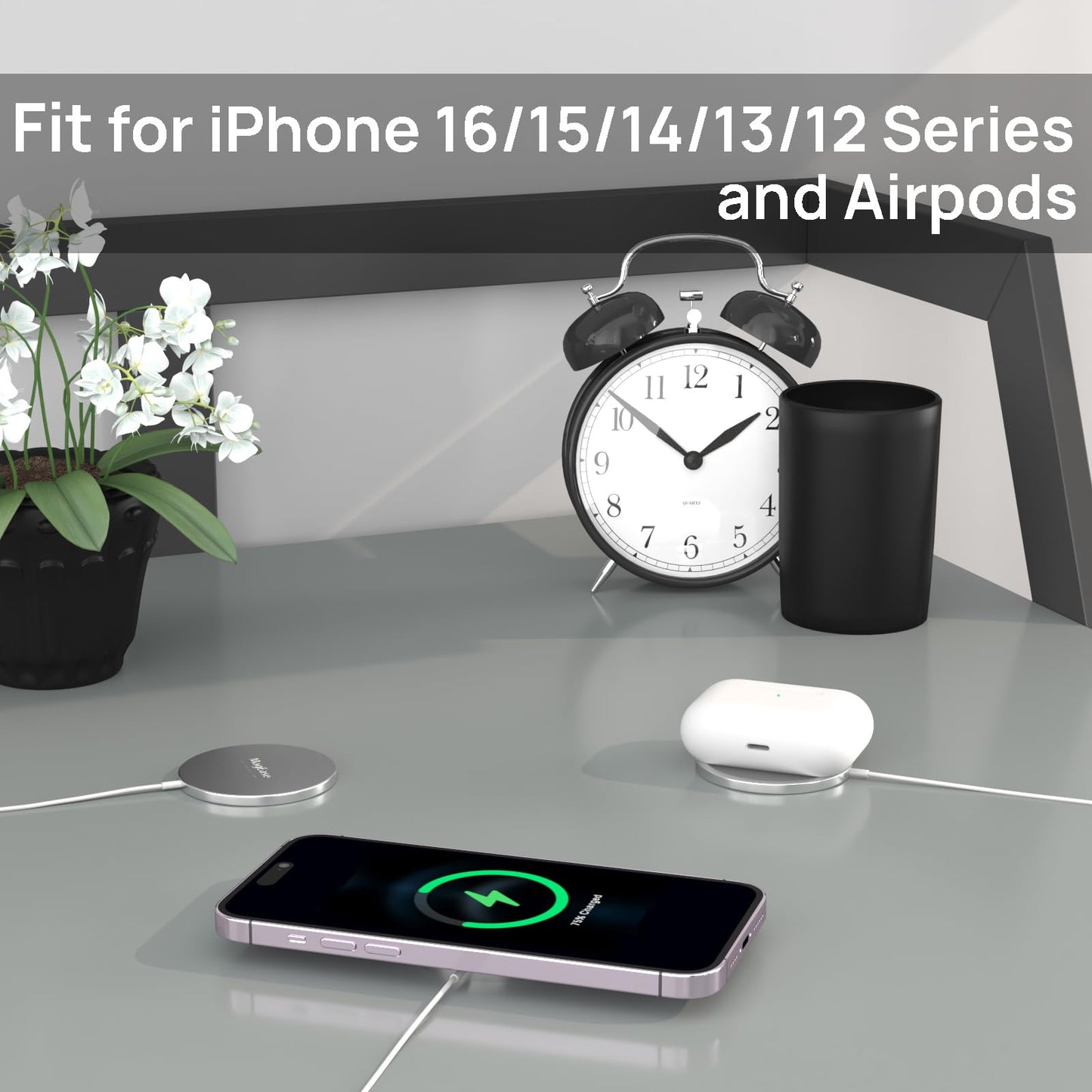 Magnetic Wireless Charger,MagEase 15W Wireless Charger Magnetic Compatible with iPhone 16 15 14 13 12 Series and AirPods 3/2/Pro, Charging Pad with USB-C Cable and USB-A Converter (White)