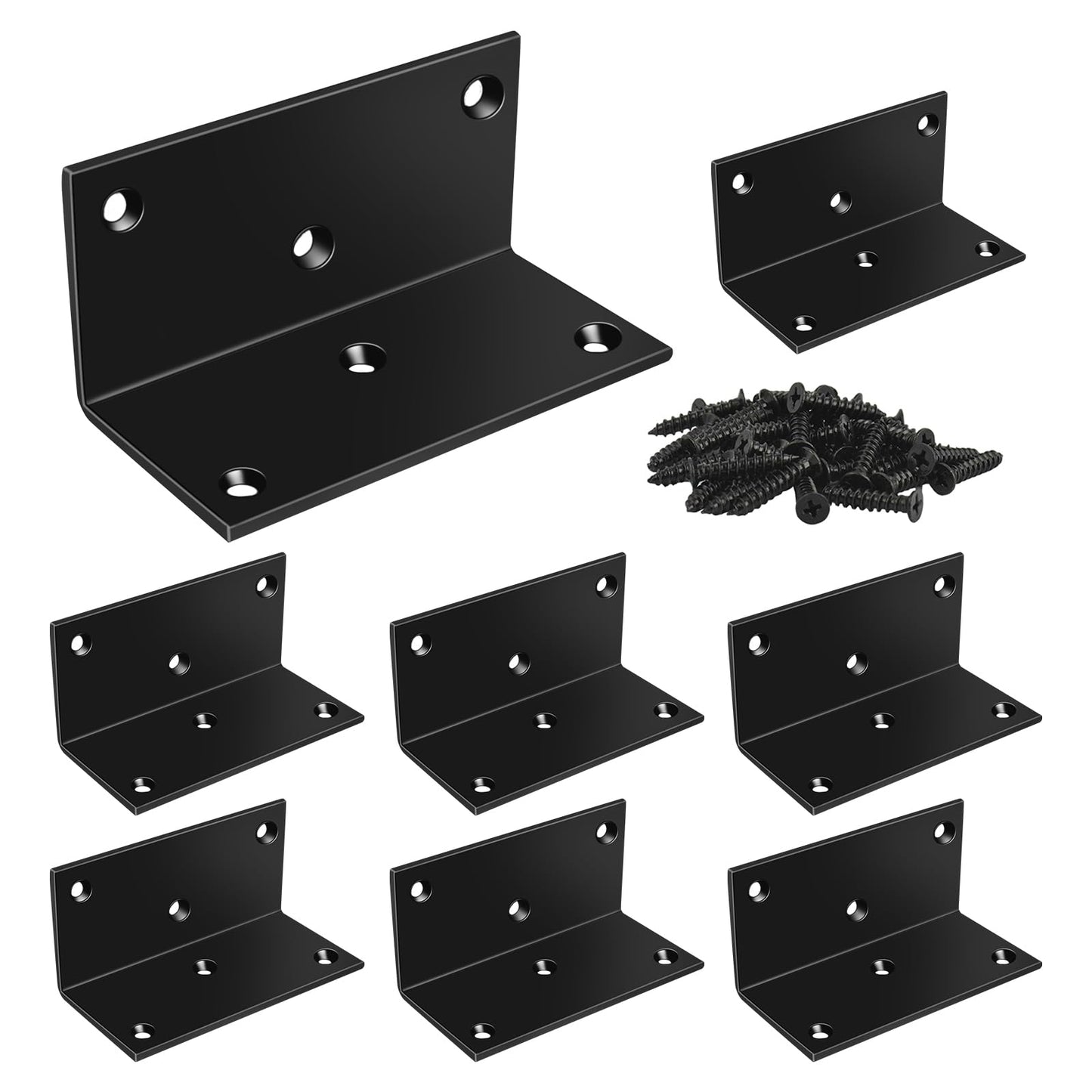 MOZCORN 8 Pack 90-Degree Corner Brace, 2x2x4in Heavy Duty L Brackets, Steel Angle Brackets with Screws, for Furniture, Shelves, Cabinets, DIY Projects, Woodworking, and Home Improvement, Black
