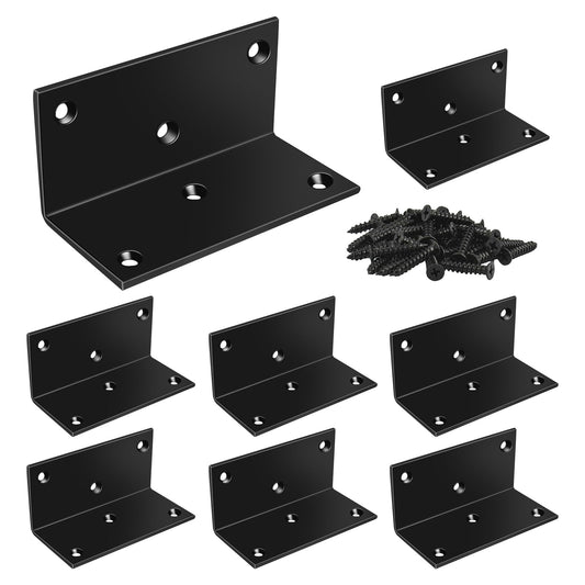MOZCORN 8 Pack 90-Degree Corner Brace, 2x2x4in Heavy Duty L Brackets, Steel Angle Brackets with Screws, for Furniture, Shelves, Cabinets, DIY Projects, Woodworking, and Home Improvement, Black