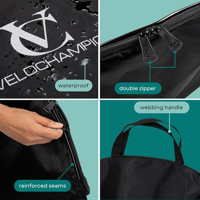 VeloChampion Waterproof Bicycle Wheel Bag Storage Cover | Mountain, Road or Gravel Bike | 650b. 700c. 26” 27.5” 29” Bicycle Wheelset Transport Travel Case (Black, 31.8" (MTB) x2)