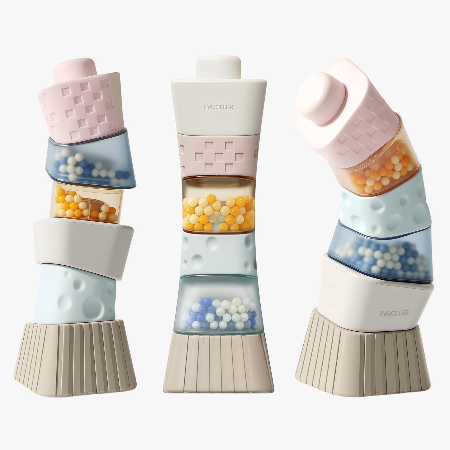 evoceler Stacking Toys for Toddlers 1-3,9° Stacking Blocks with 2 Rattles & Teethers, Soft Balance Learning Baby Toys 6-12 Months,Sensory Montessori Toy for 1 Year Old, Boys Girls Gift, 6 Block Sets