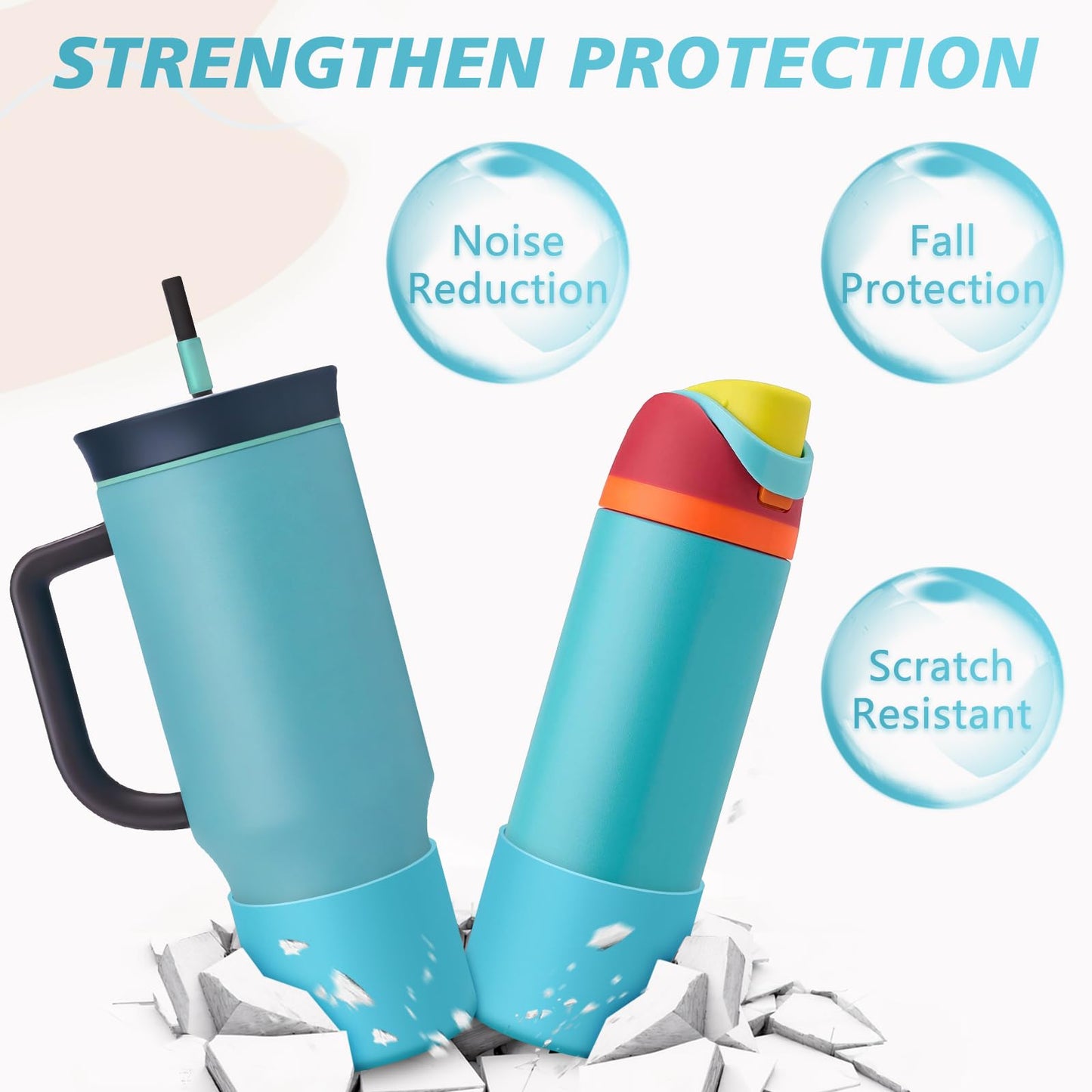 UBEEKOO Tall Silicone Boot for Owala Tumbler 40oz, for Owala FreeSip 24oz, Sleeve Cover for Stanley 24oz IceFlow Fast Flow Water Bottle, Anti-Slip Bottom Protective for Owala Accessories,SkyBlue