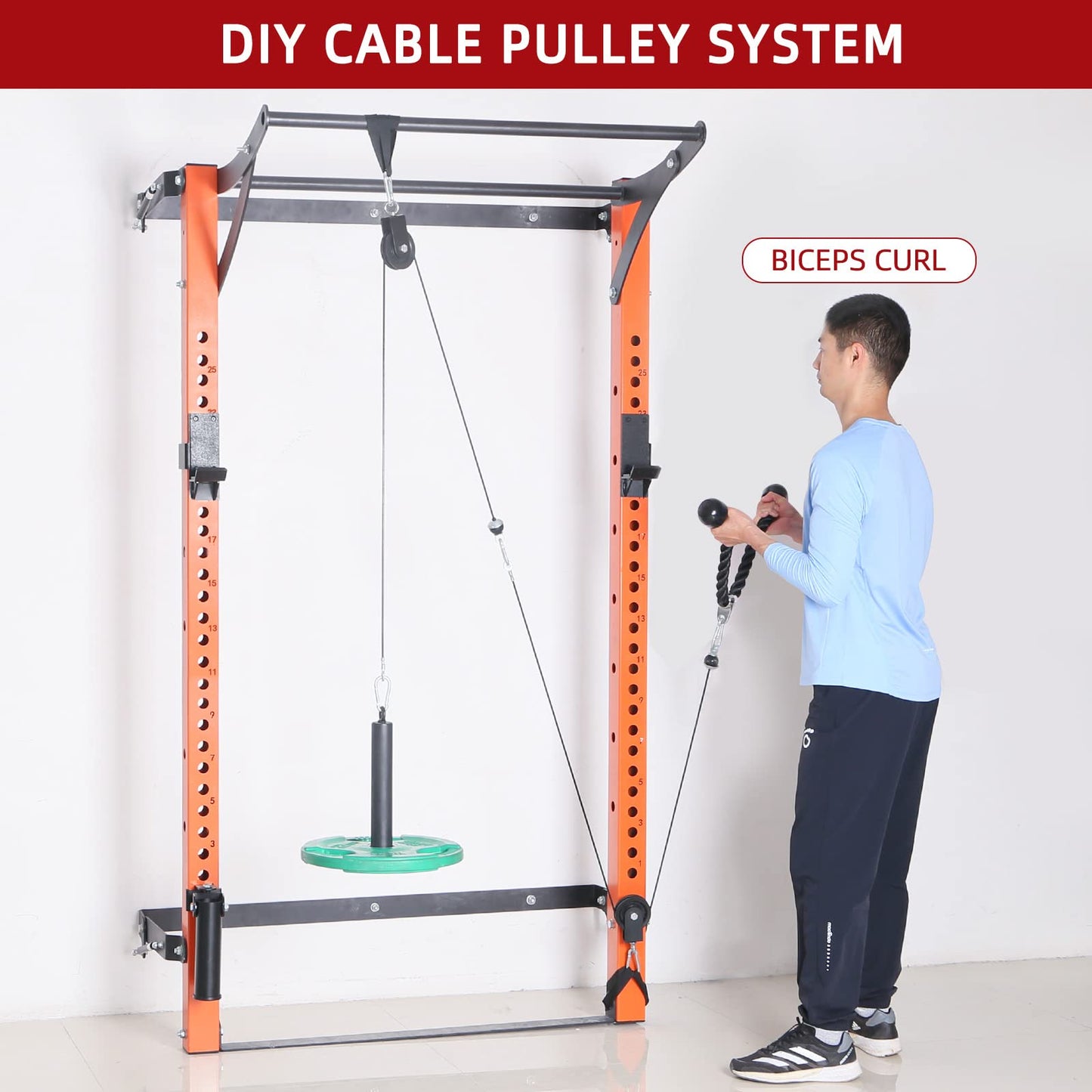Tricep Rope 27 & 35 inches 2 Colors Fitness Attachment Cable Machine Pulldown Heavy Duty Coated Nylon Rope with Solid Rubber Ends (27'' Black&Red)