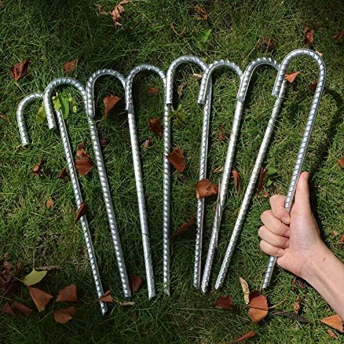 55 Pack 12" Galvanized Rebar Stakes Heavy Duty J Hook Ground Anchors, Curved Steel Tent Stakes Anti Rust Steel Ground Stakes