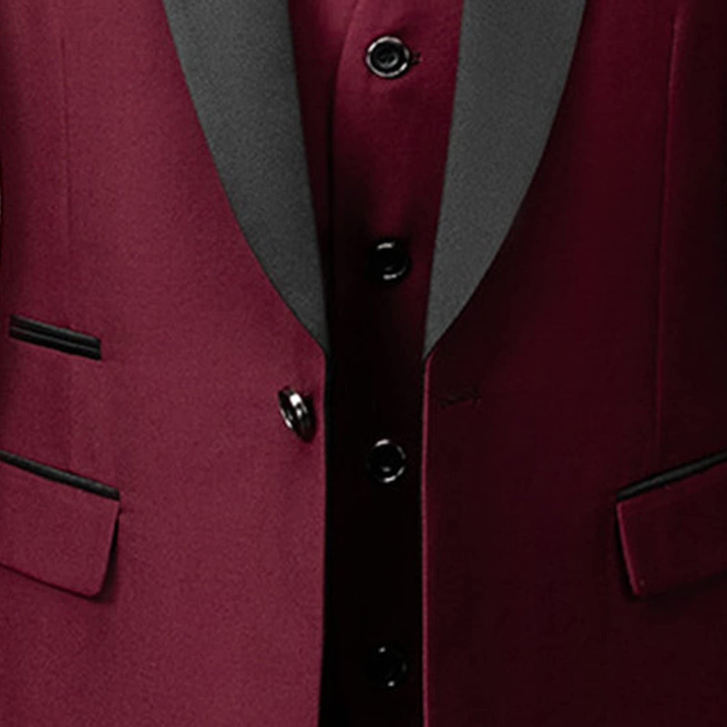 Men's Wedding 3 Piece Suits Slimming One Button Shawl Lapel Business Blazer Formal Dinner Party Jacket Vest Pants (Crimson,Small)