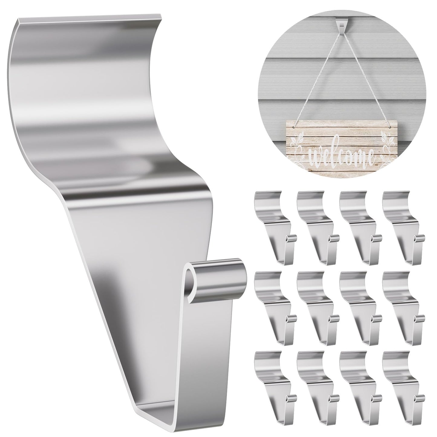 Cozcty Siding Hooks(12 Pack), No-Hole Needed Vinyl Siding Clips for Outdoor Decor, No Damage Sided Hooks to Home Security Camera, Metal Hanger Mounting for Hanging Holiday Decorations
