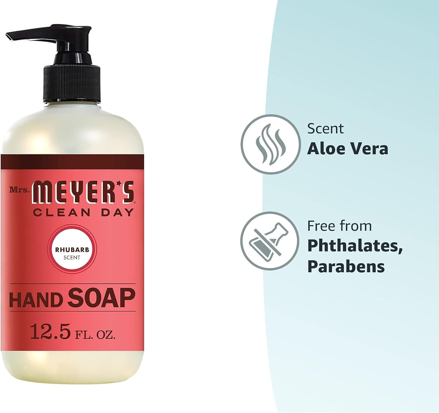 MRS. MEYER'S CLEAN DAY Hand Soap, Made with Essential Oils, Biodegradable Formula, Rhubarb, 12.5 fl. oz