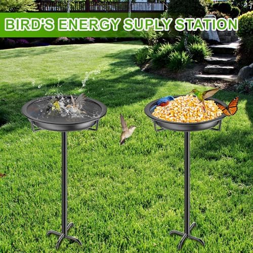 Metal Bird Bath for Outside Garden Birdbath Bowl, 36.2" Height Freestanding Bird Feeders for Outdoors with 4 Prongs Base Stake, Standing Birdfeeders for Yard Lawn Decor (Black)