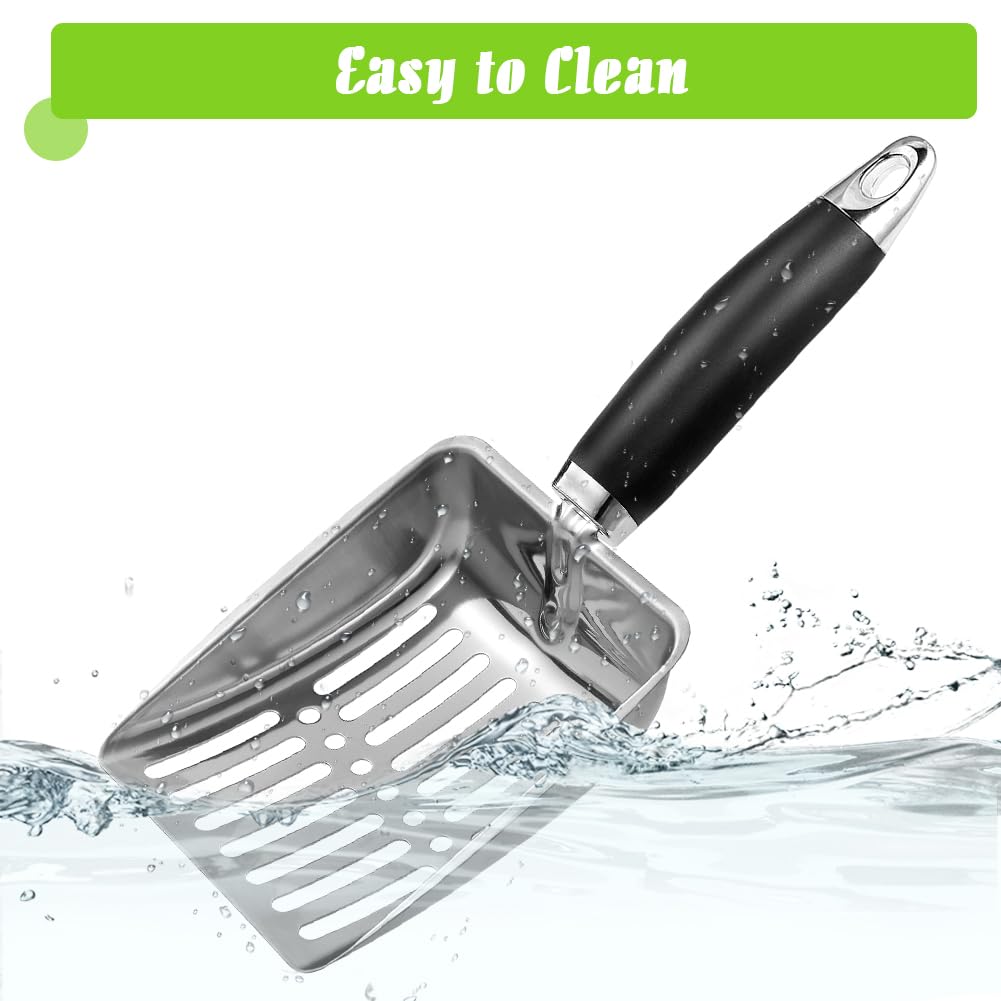 Apidgrowth Cat Litter Scoop - Metal Medium Cat Litter Scoop-Sturdy Mesh Scooper - Mesh Shovel-Easy to Clean - Suitable for Cat Litter Box - Light Black