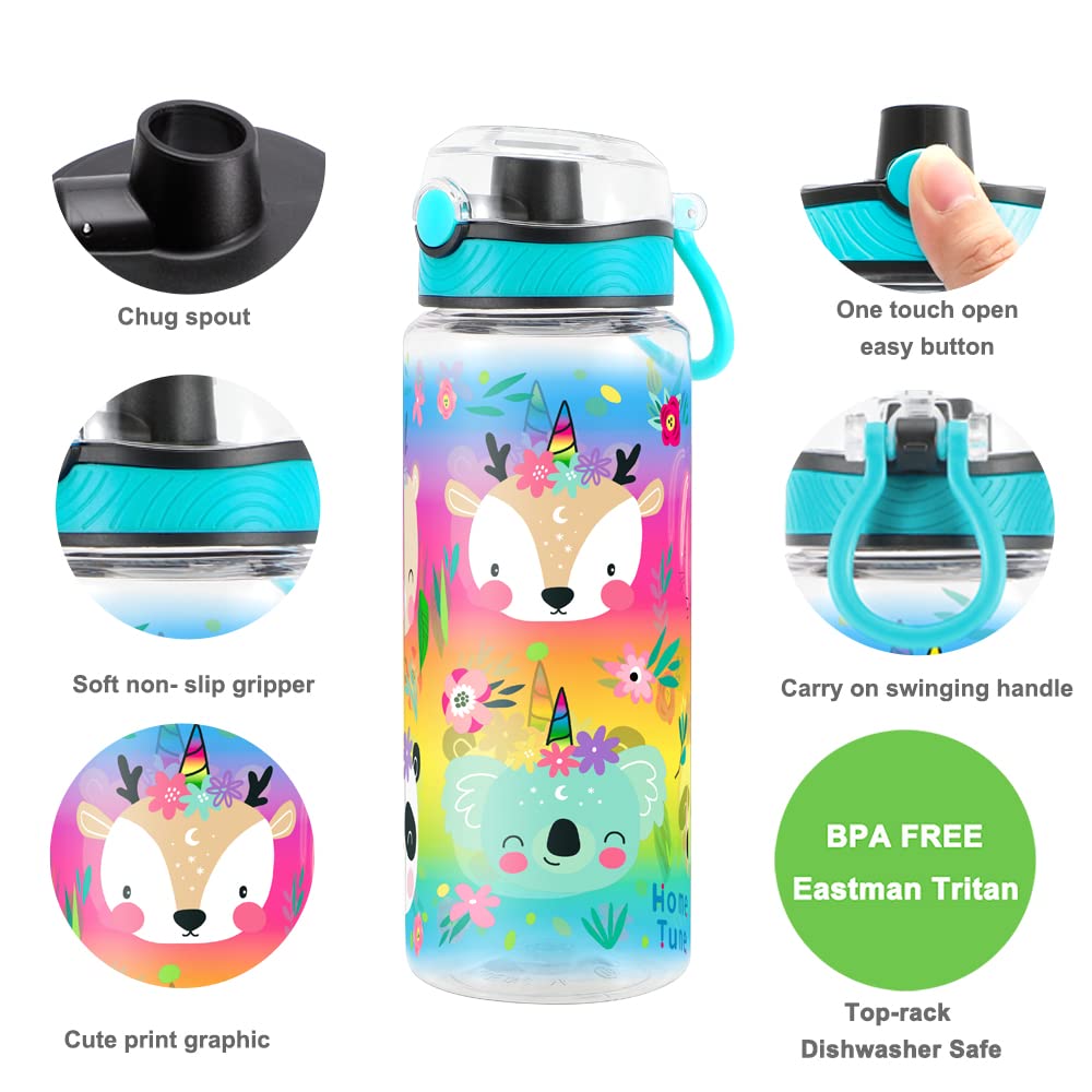 Cute Water Bottle for School Kids Girls, BPA FREE Tritan & Leak Proof & Easy Clean & Carry Handle, 23oz/ 680ml (Deer)