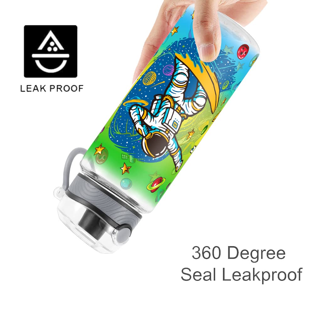 Cute Water Bottle for School Kids Girls, BPA FREE Tritan & Leak Proof & Easy Clean & Carry Handle, 23oz/ 680ml - Space Man