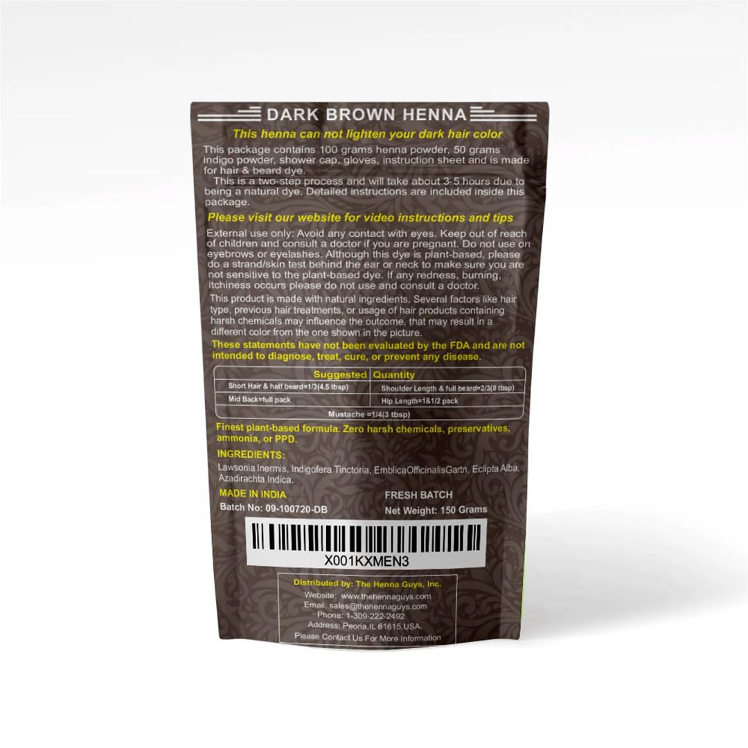 1 Pack Of Dark Brown Henna Hair & Beard Color/Dye 150 Grams - Natural Hair Color, Plant-based Hair Dye - The Henna Guys