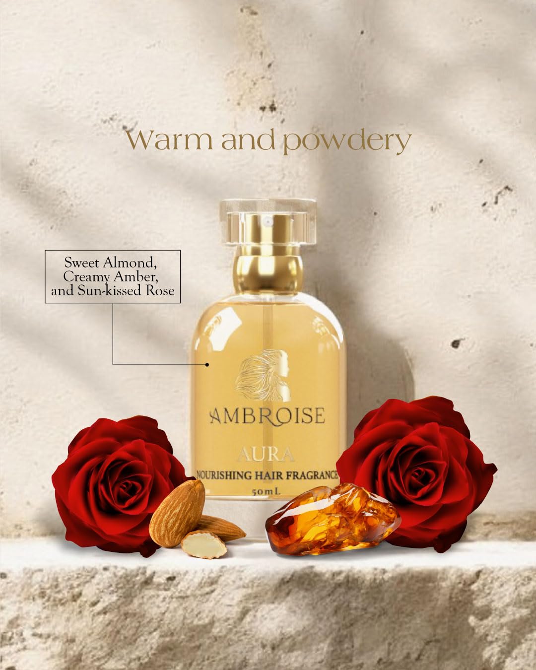 Ambroise Nourishing Hair Fragrance (15mL, Aura - Warm and Powdery Notes of Sweet Almond, Creamy Amber and Sun-Kissed Rose) Hair Perfume