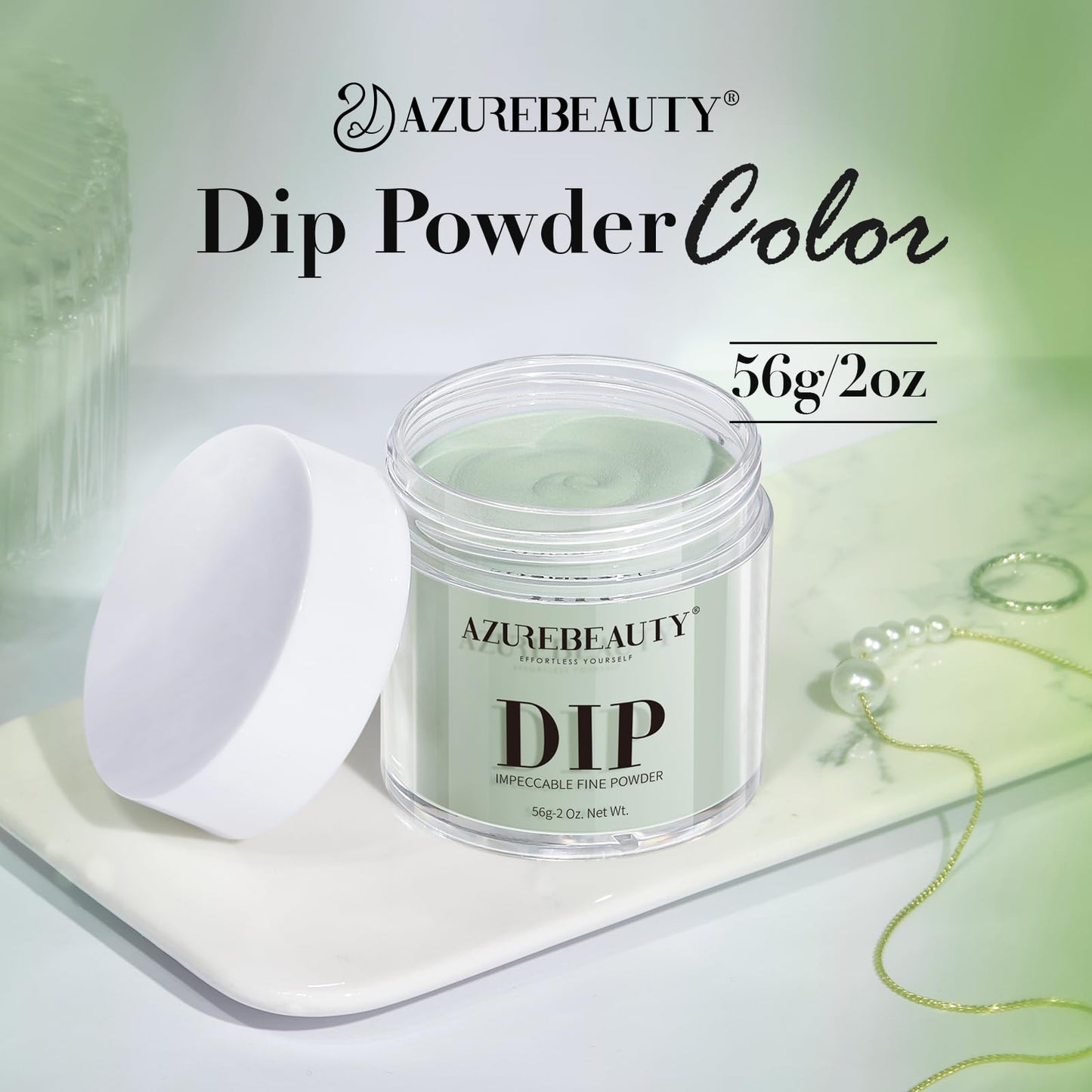 AZUREBEAUTY Olive Green Dip Powder - Muted Green Color 2Oz/56g, Long-Lasting Chip-Resistant Neutral Dipping Powder Crystal French Nail Art Starter Manicure Salon DIY at Home.