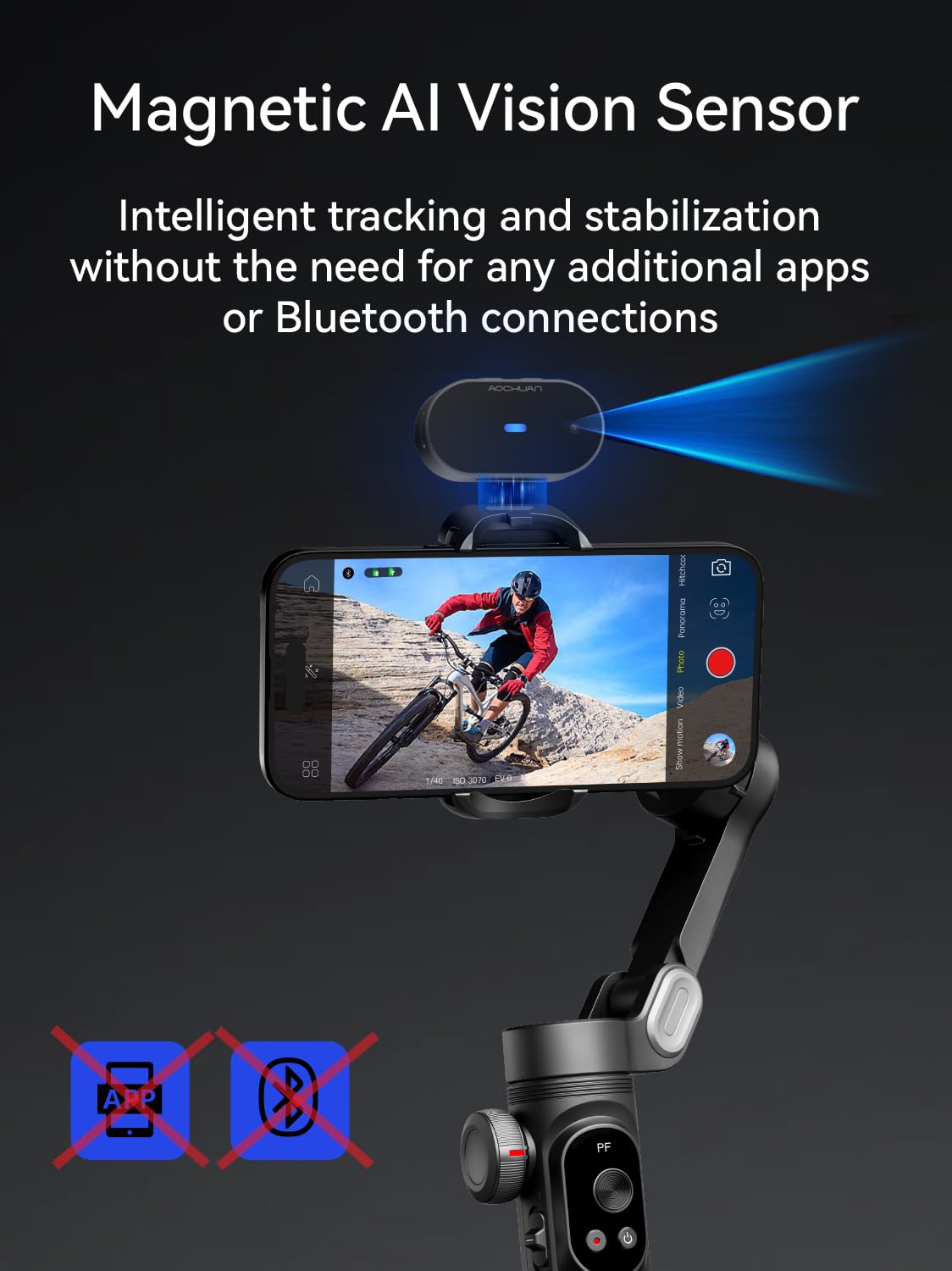 AOCHUAN 3-Axis Gimbal Stabilizer for Smartphone Smart AI XPro Black & T20 Complete Tripod & P03 RGB Magnetic Fill Light
