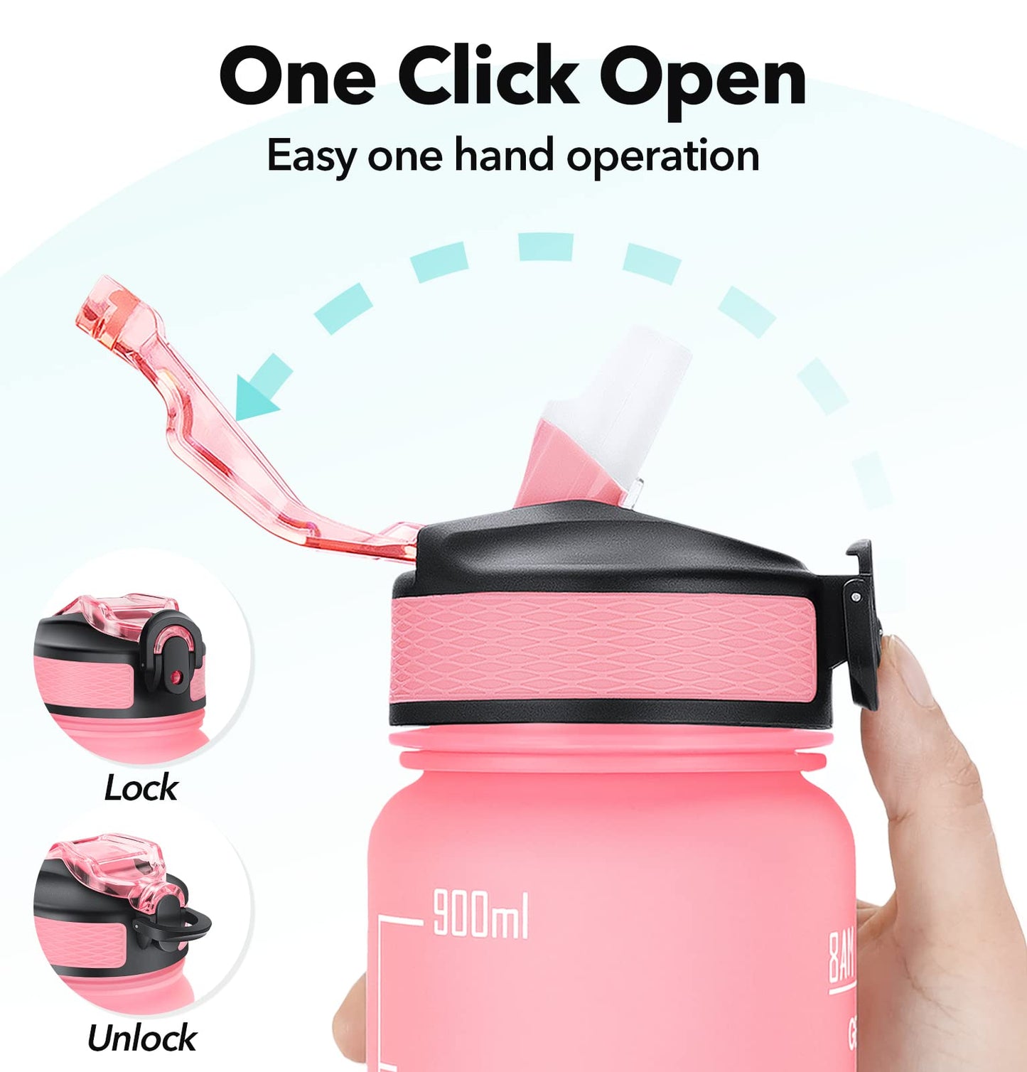 MEITAGIE 1 litre Motivational Fitness Sport Water Bottle with Straw & Time Maker, Leak-proof, BPA-free, Tritan, Toxin Free Plastic Drink Bottle Design for Girls, Boy, Cycling, School & Office