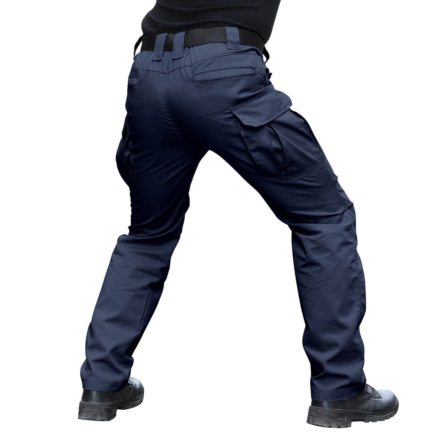 Hiwise Men's Stretch Tactical Pants Water Resistant Ripstop Cargo Pants Outdoor Lightweight EDC Work Hiking Pants (Navy Blue, 34WX32L)