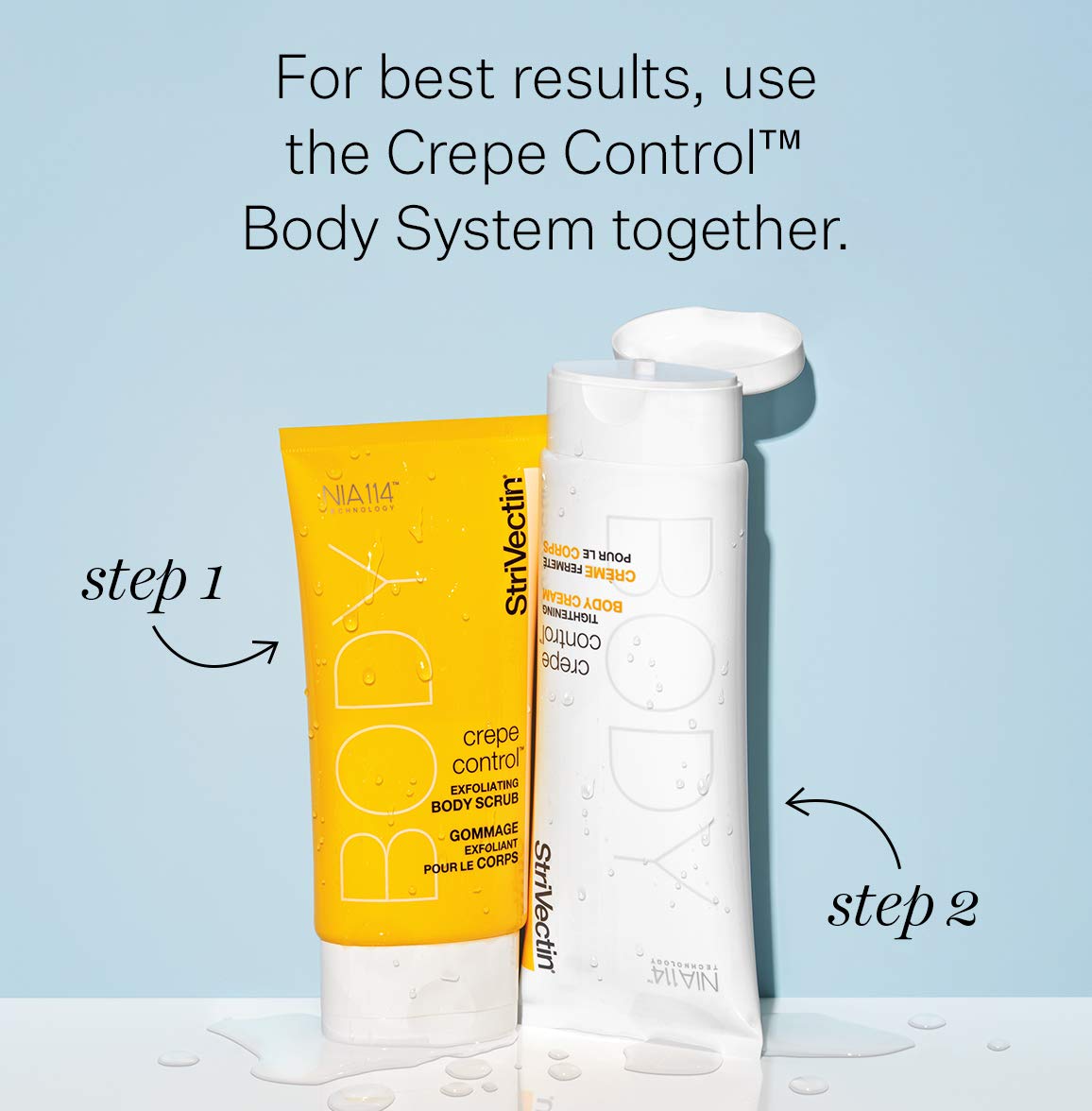 StriVectin Crepe Control Tightening Body Cream, 6.7 Fl Oz with Crepe Control Exfoliating Body Scrub, 5 Fl Oz