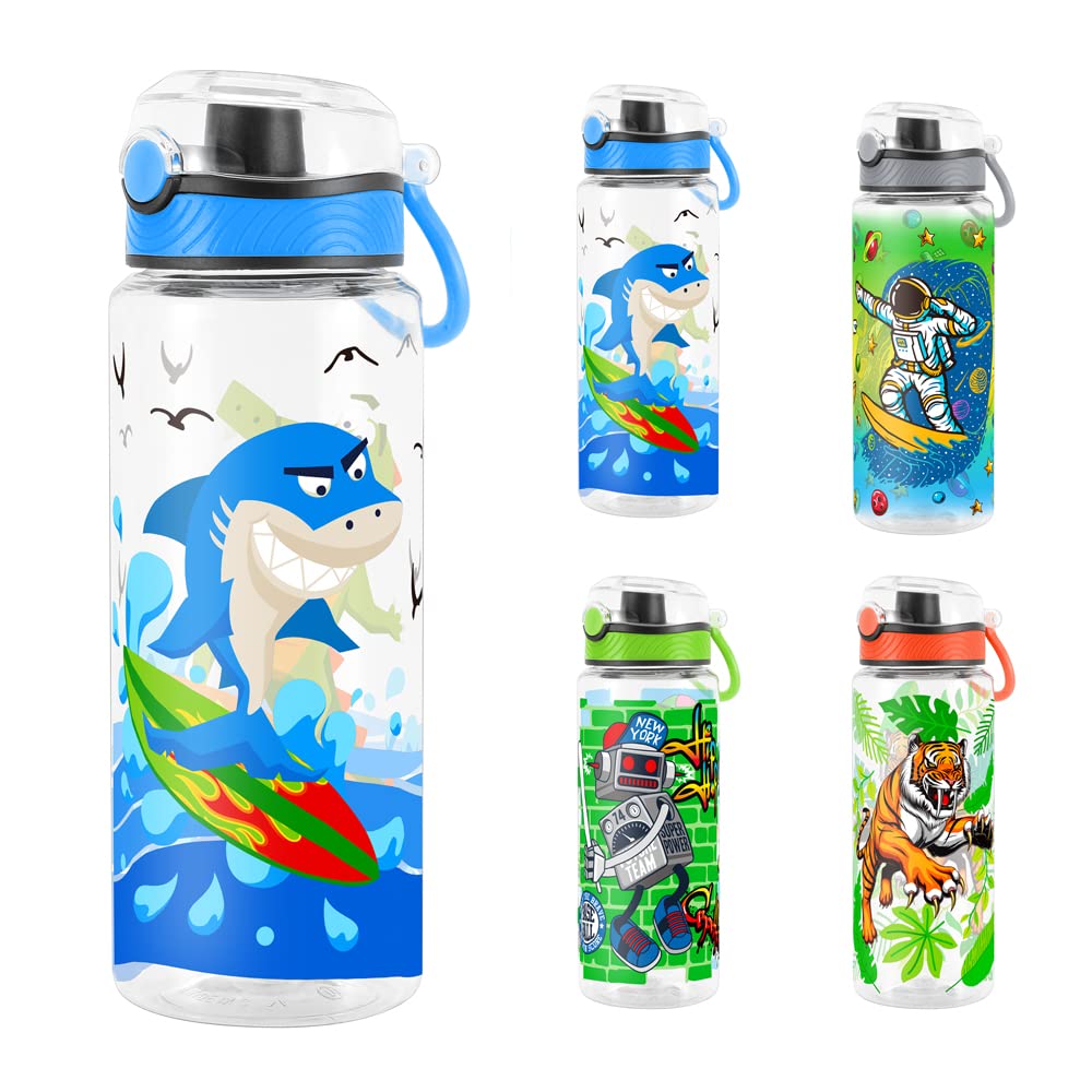 Cute Water Bottle for School Kids Girls, BPA FREE Tritan & Leak Proof & Easy Clean & Carry Handle, 23oz/ 680ml - Shark