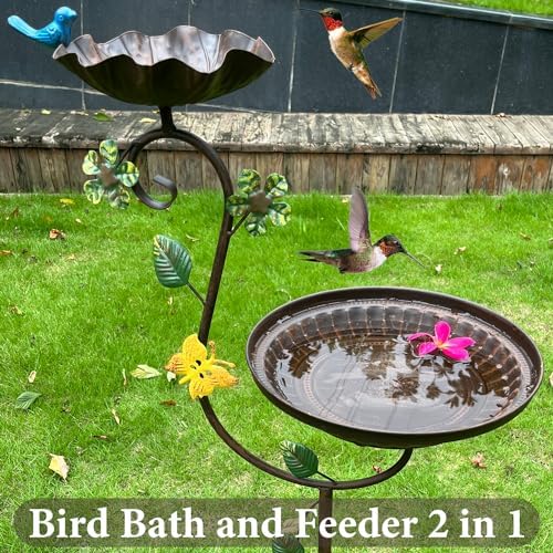 Metal Bird Baths for Outdoors, 44" Height Cast Iron Pedestal Bird Bath and Feeder, Vintage Sturdy Heavy Duty Birdbath Bowl, Tall Floral Accents Birdbaths for Garden Yard Patio Porch Decor