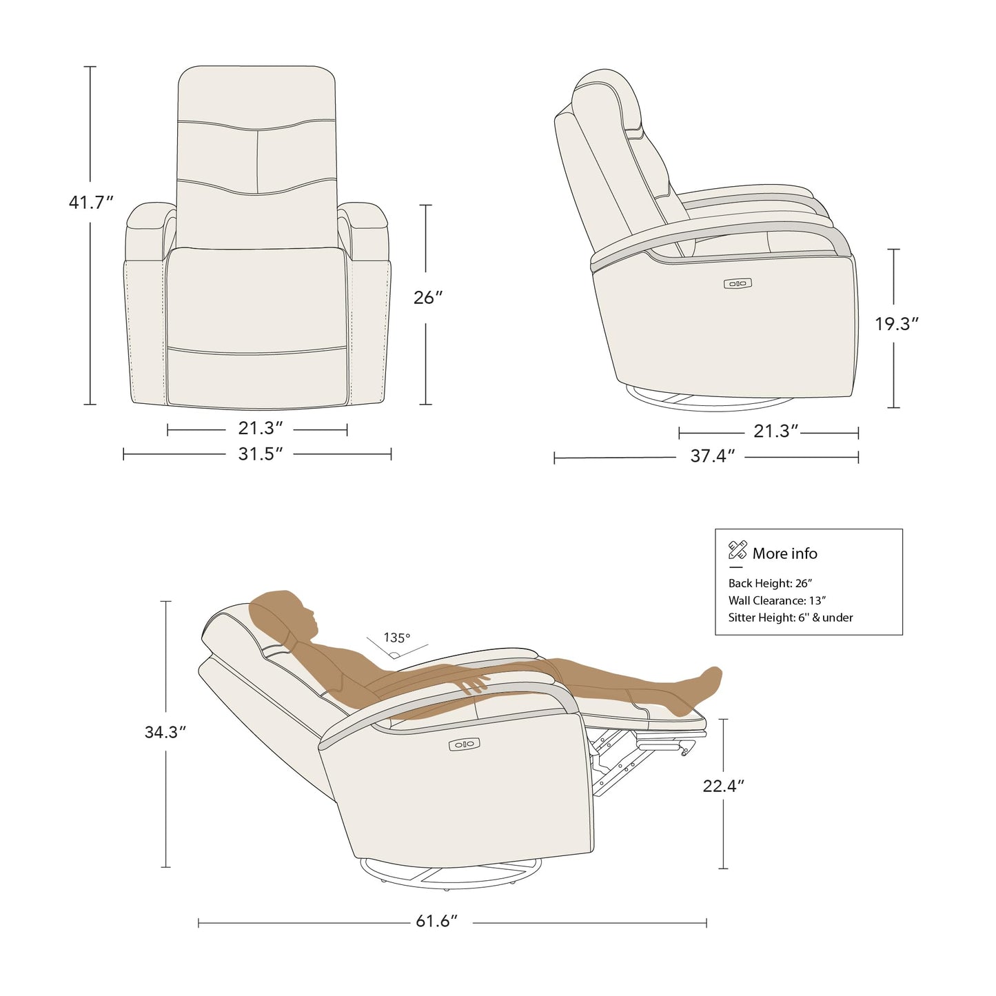 CHITA Genuine Leather Power Swivel Glider Rocker Recliner, FSC Certified Mid Century Modern Recliner Chair for Adults, Adjustable Power Headrest, for Nursery and Living Room, Cognac Brown
