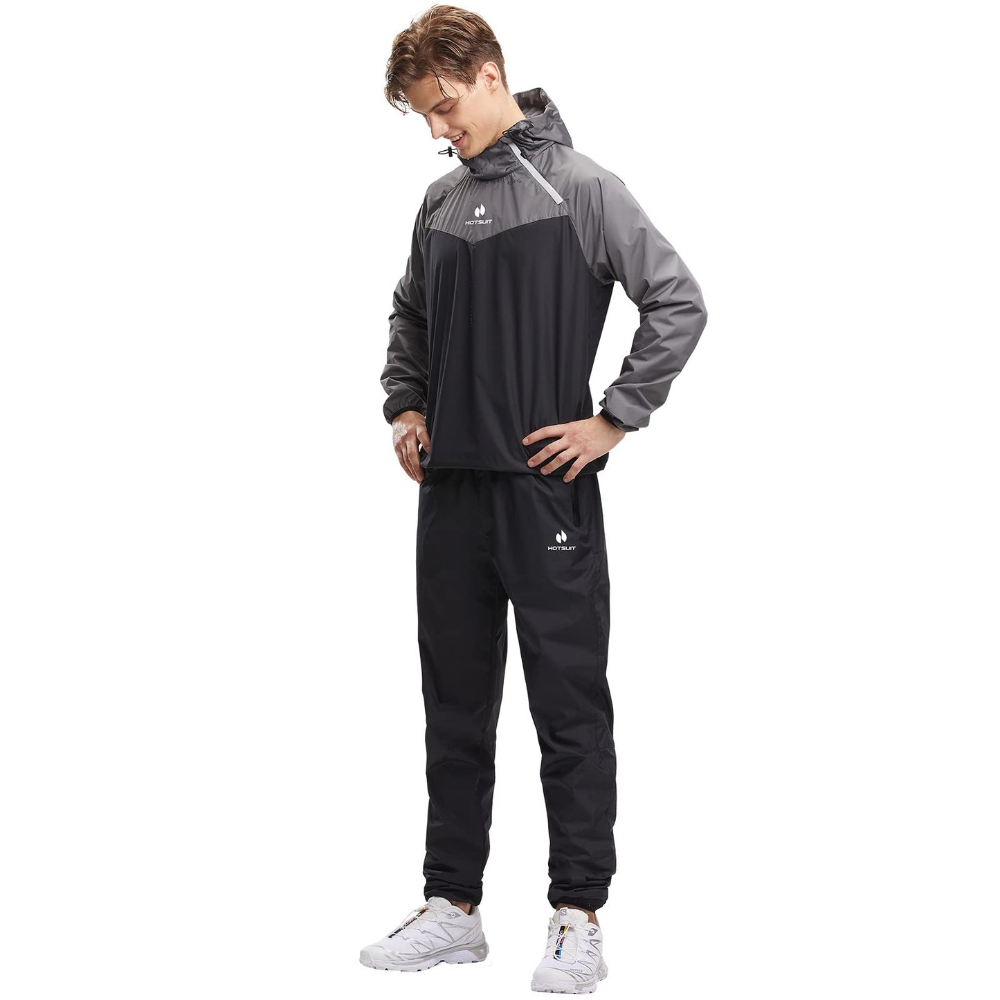 HOTSUIT Sauna Suit for Men Sweat Sauna Jacket Pant Gym Workout Sweat Suits, Gray, S
