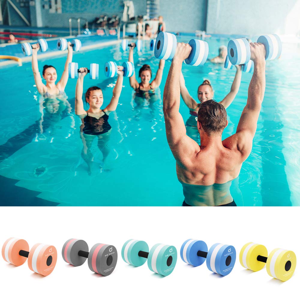 Water Dumbells, Aquatic Exercise Dumbell Set of 2 Water Aerobic Exercise Foam Dumbbells Pool Resistance Water Fitness Equipment for Weight Loss (Yellow)