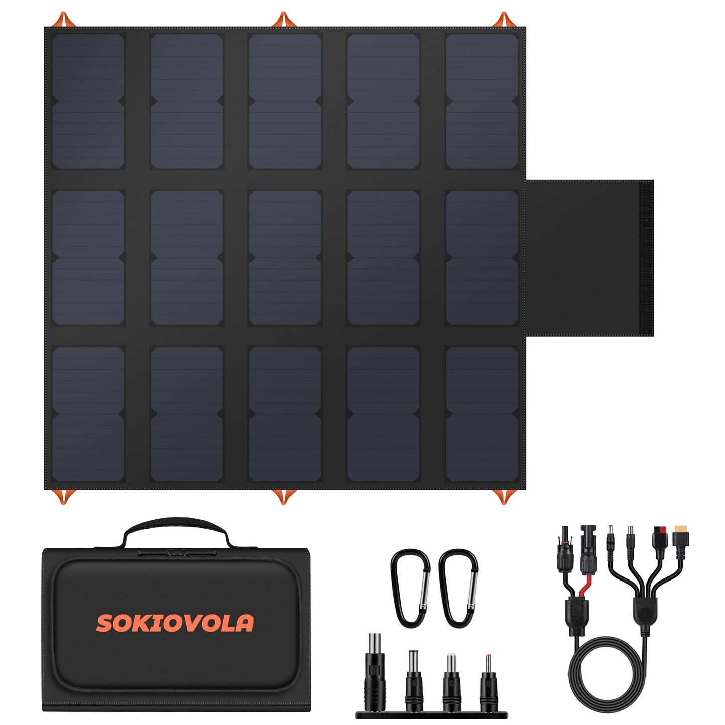 SOKIOVOLA 100W Portable Foldable Solar Panel 20V Portable Solar Charger with QC3.0 USB-A & Type-C Output IP68 Waterproof for Cell Phones Camera Outdoor Camping RV Hiking Travel Small Power Station