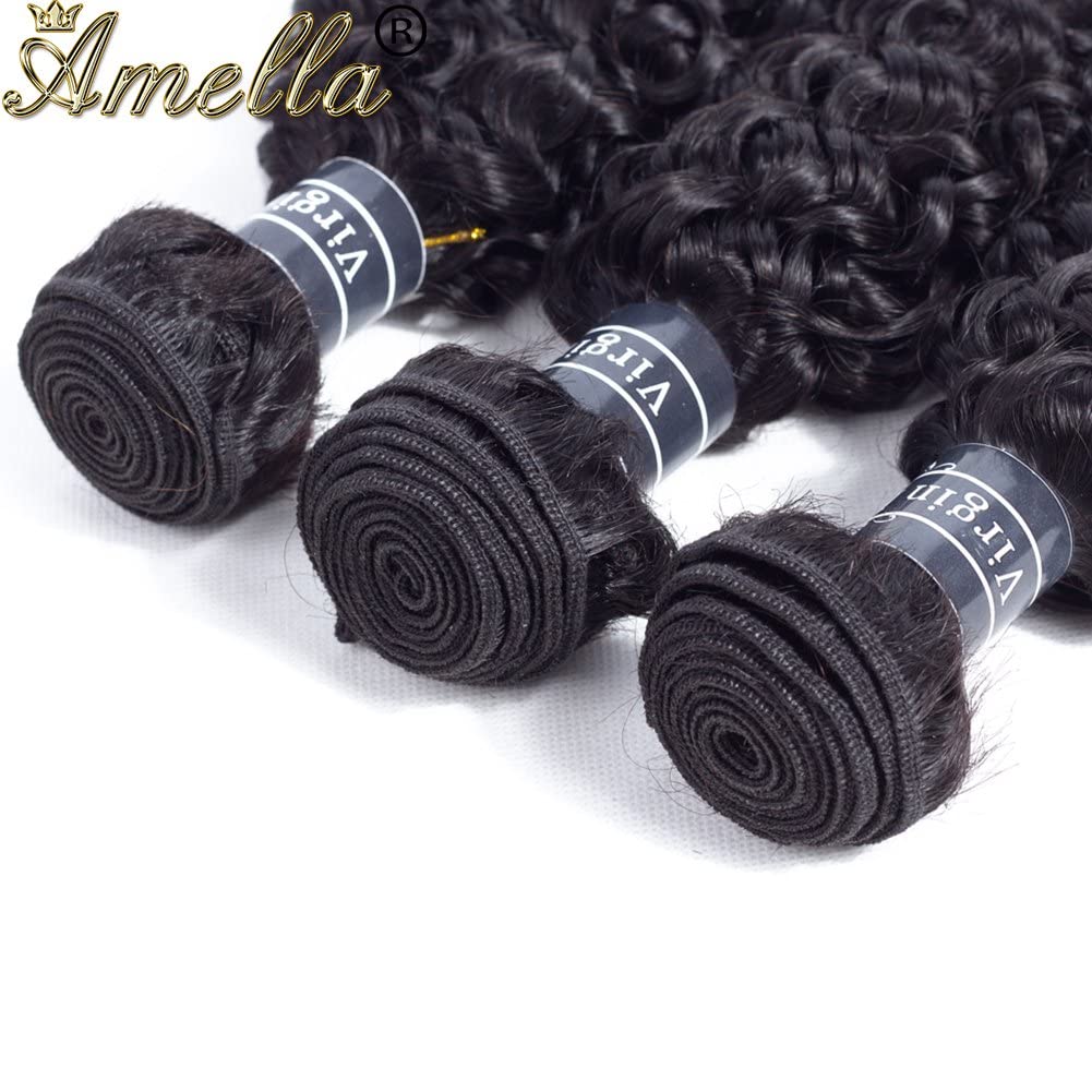 Amella Hair 8A Brazilian Virgin Curly Hair (12" 12" 12”,300g) 3 Bundles Weave 100% Unprocessed Brazilian Virgin Curly Hair Bundles Natural Black Color Brazilian Kinky Curly Hair Weave Bundles