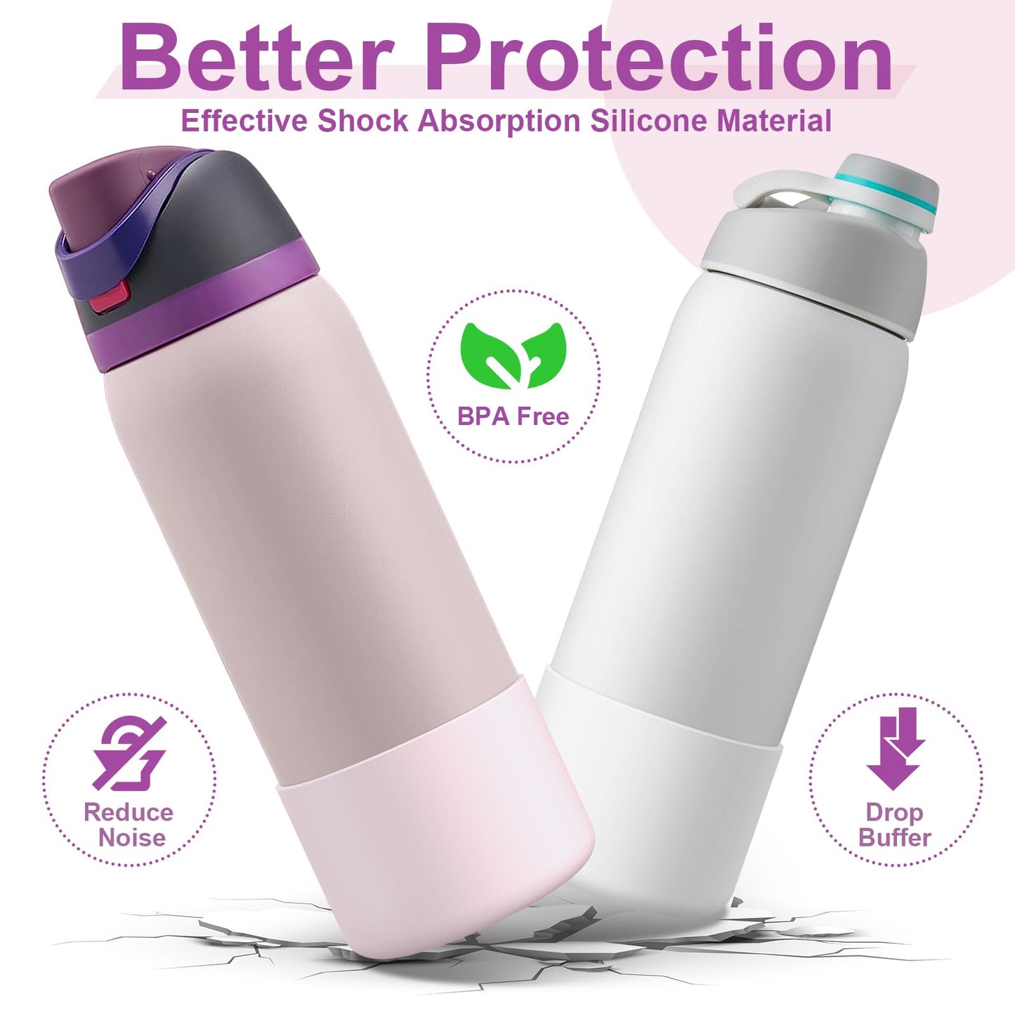 Alwenid 2PCS Silicone Water Bottle Boot for Owala 40 Oz, Anti-Slip Protective Sleeve Bottom Bumper Protector for FreeSip, Twist, and Flip Stainless Steel Water Bottles (White+Pink)