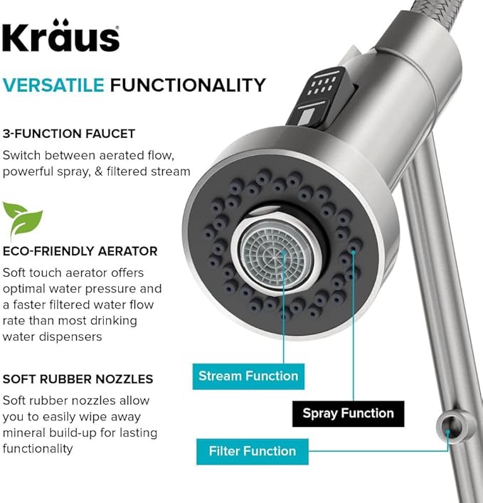 KRAUS Bolden 2-in-1 Commercial Style Pull-Down Single Handle Water Filter Kitchen Faucet for Water Filtration System in Chrome, KFF-1610CH